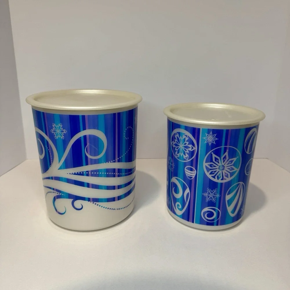 Tupperware Winter Winds Holiday Canisters B & C Snowflake Purple Blue Christmas